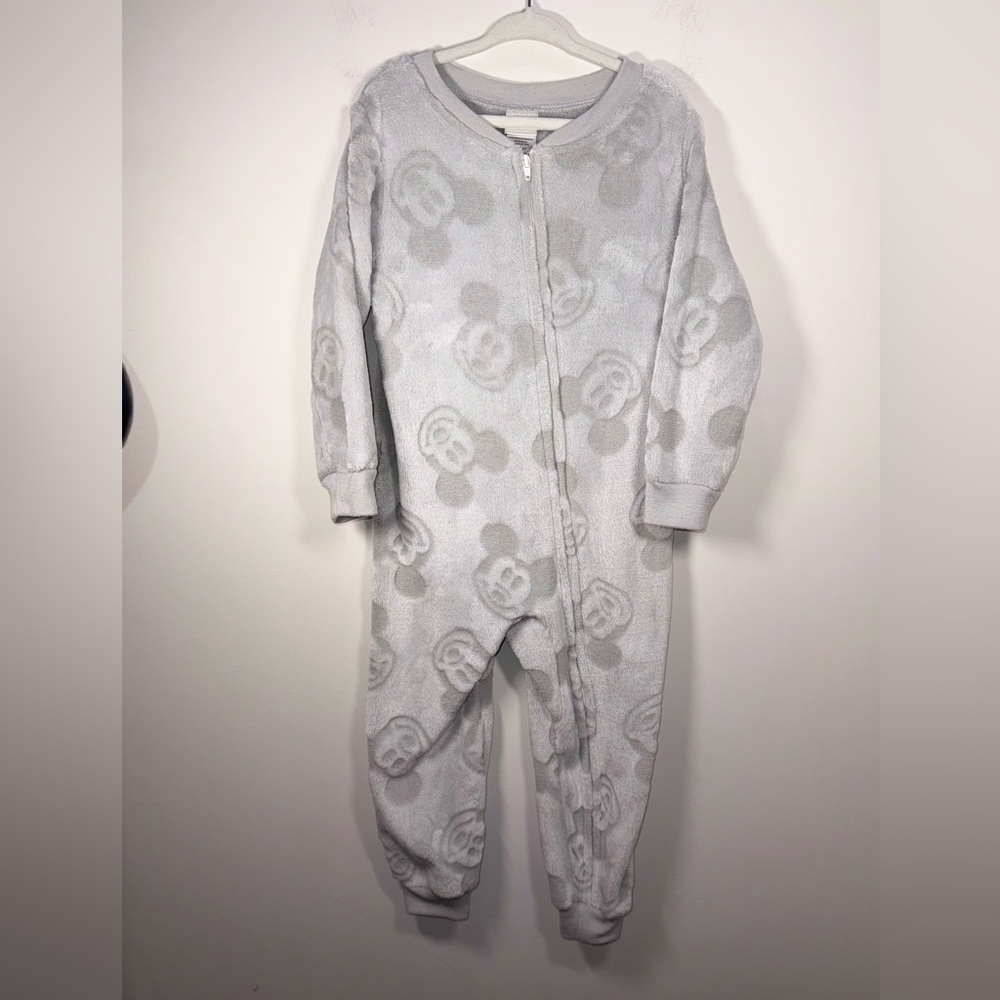 Disney Toddler Kids Gray Mickey Mouse Fleece One-Piece Footie Pajamas Size 4T